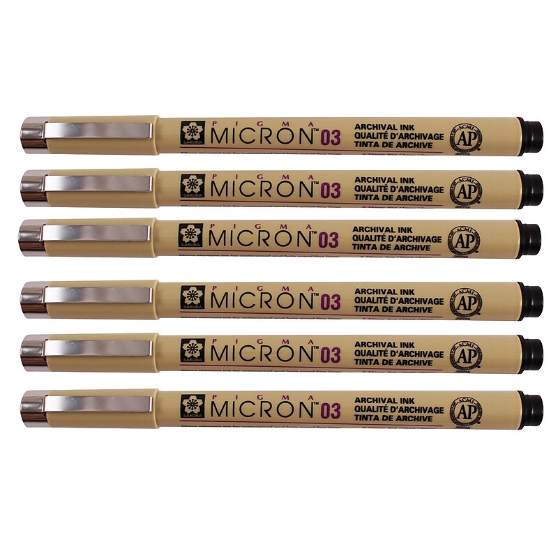 Sakura Pigma Micron Pen, Fineliner, Black Ink, 6/Pack (SAKXSDK0349-6) image 1