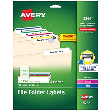 Avery Removable File Folder Labels - 750 Printable Labels (2/3x3-7/16", White)