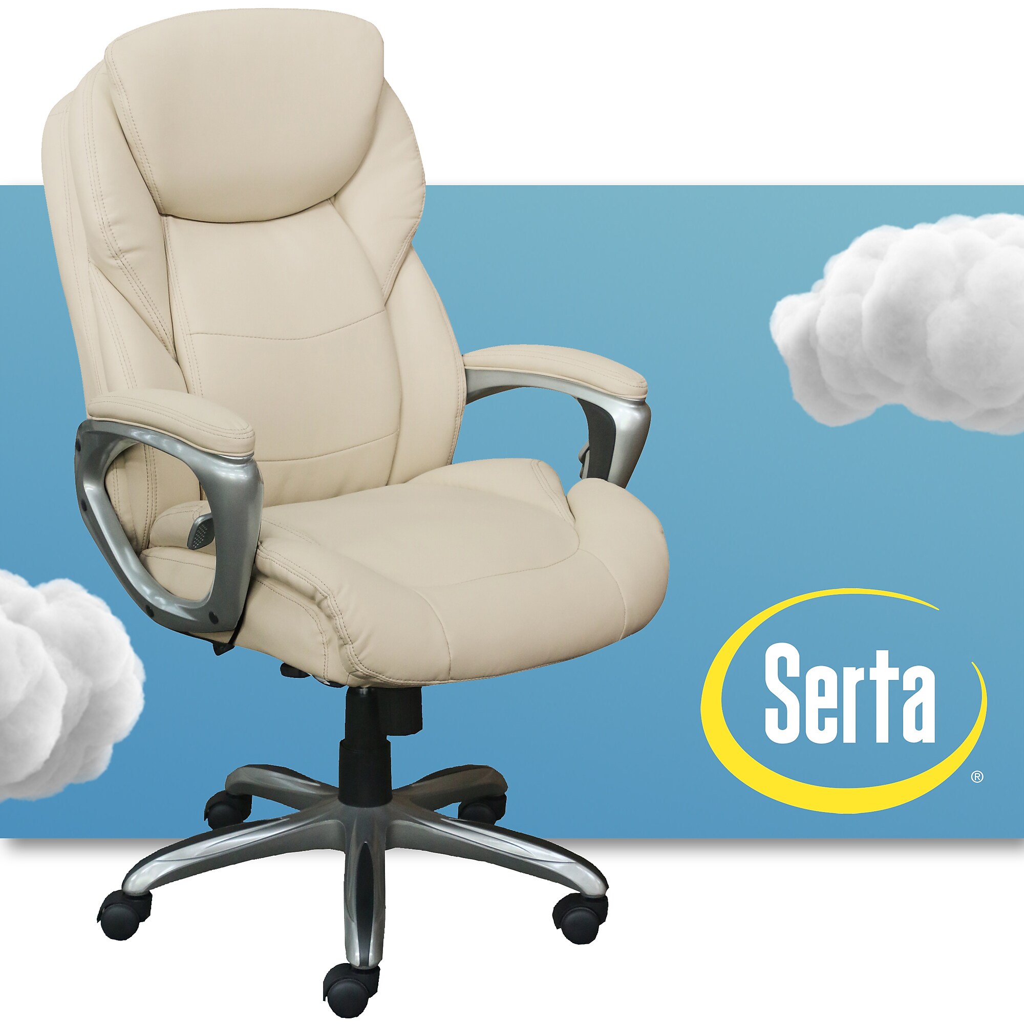 Serta Works My Fit Ergonomic Bonded Leather Swivel Executive Chair, Ivory (48098A) Sansujyuku sansujyuku.com