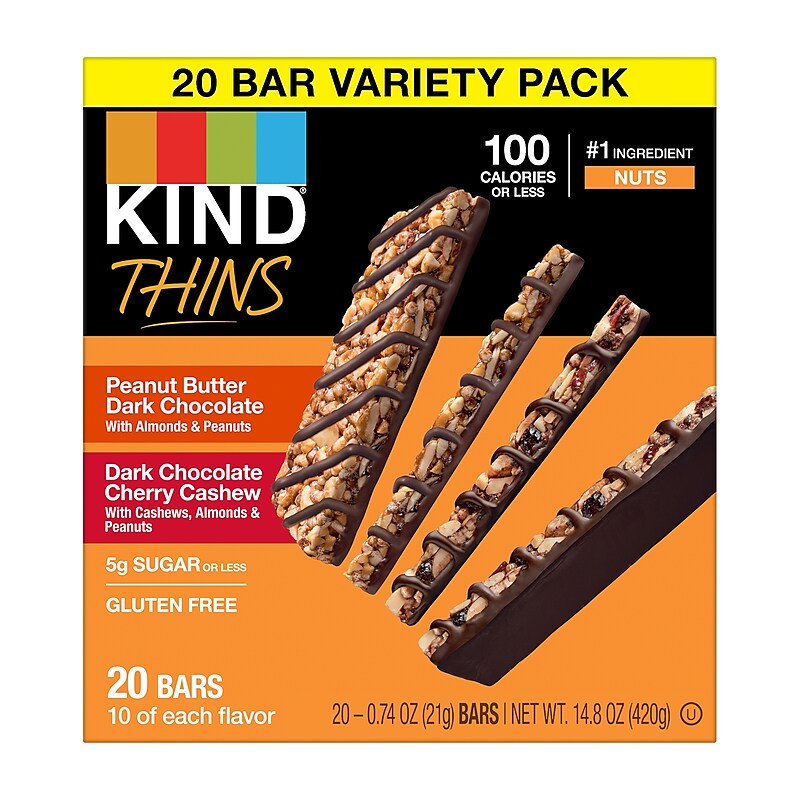 KIND Thins Gluten Free Bar Variety Pack, 14.8 oz., 20 Bars/Box (41891) image 1