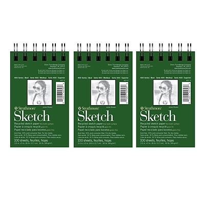 Strathmore 400 Series 3.5" x 5" Wire Bound Sketch Pad, 100 Sheets/Pad, 3/Bundle (STTP457306-3)