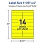 Avery Rectangle Laser/Inkjet Multipurpose Labels, 1-1/3" x 4", Neon Yellow (140/Pack)~#|#~D0DD86CC-B2CC-4F43-A3EE1ED4BF605EFC_sc7