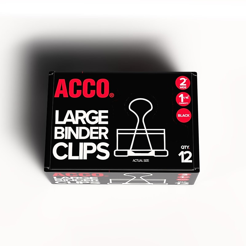 ACCO Large Binder Clips, 1.06" Capacity, Black, 12 Clips/Pack (72100) image 1