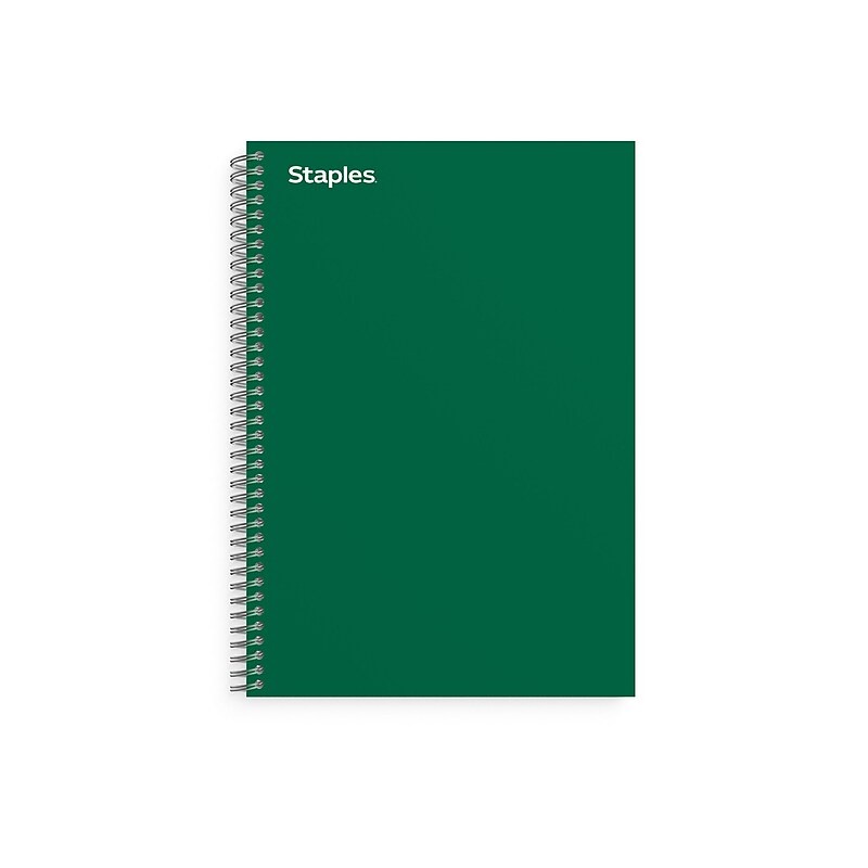 Staples Premium 3-Subject Notebook, 5.88" x 9.5", College Ruled, 138 Sheets, Green (TR58354) image 1