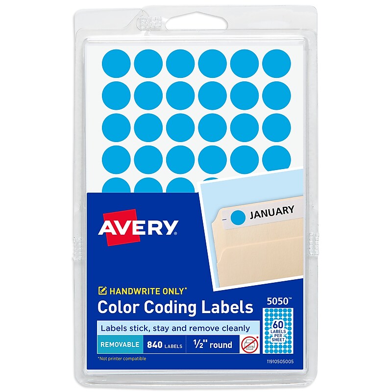 Avery Color-Coding Labels, 1/2 " Dia, Light Blue, Non-Printable, 840 Labels/Pack (5050) image 1