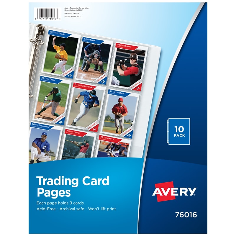Avery Trading Card Pages Standard Weight Sheet Protector, 8.5" x 11", Clear, 10/Pack (76016) image 1