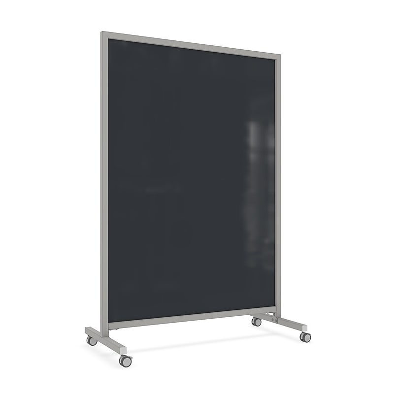 Ghent EZ Magnetic Glass Mobile Dry-Erase Whiteboard, Aluminum Frame, 75"H x 50"W, Black (EZ1MA7550BK) image 1