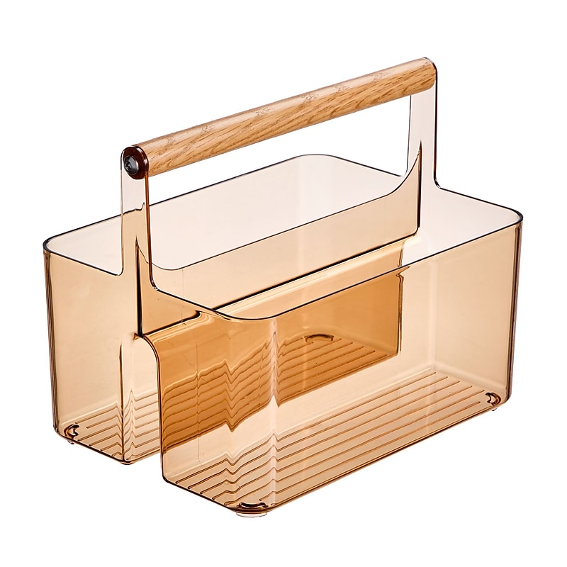 mDesign 2-Compartment Plastic Desk Organizer, Sand/Natural (26056) image 1