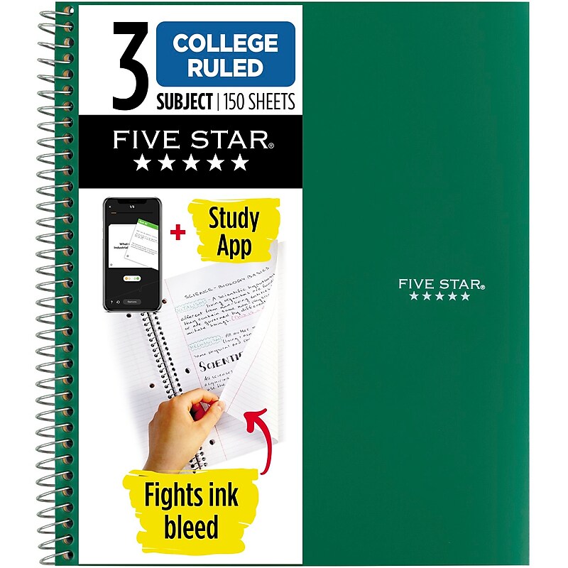Five Star 3-Subject Notebooks, 8.5" x 11", College Ruled, 150 Sheets (06050/06210) image 1