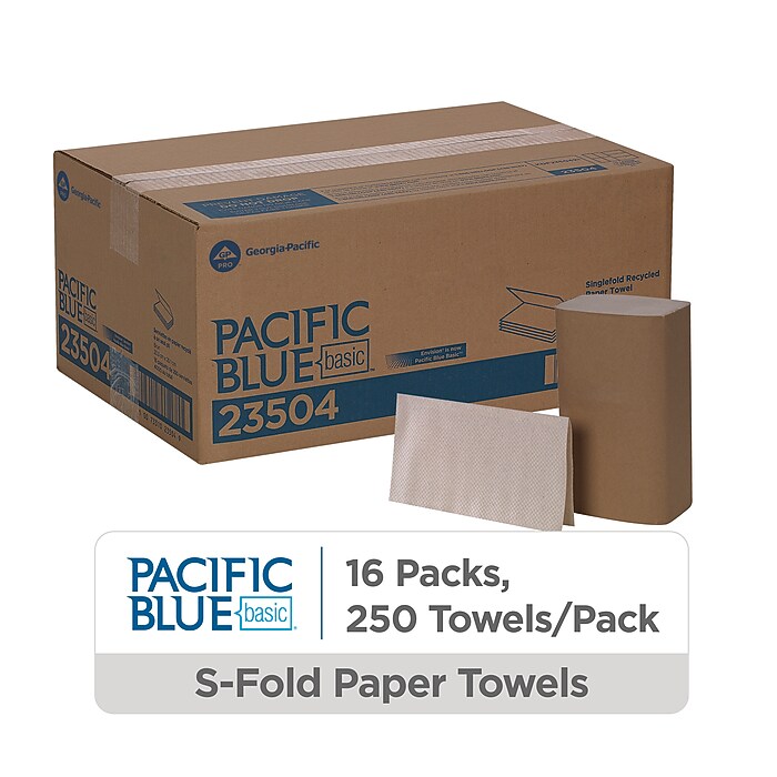 Pacific Blue Basic Recycled Single Fold Paper Towels, 1-ply, Brown