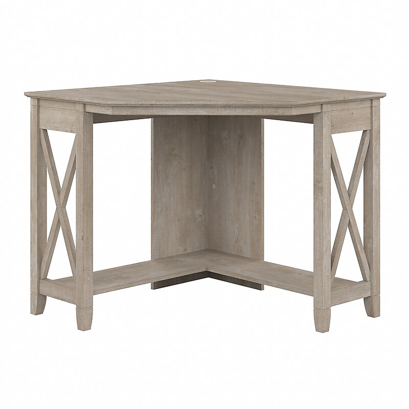 Bush Furniture Key West 34"W Small Corner Desk, Washed Gray (KWD134WG-03) image 1