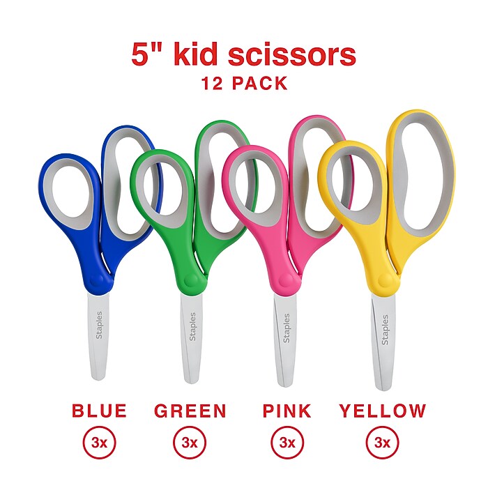 Staples 5‑Inch Kids Blunt Tip Scissors, Straight Handle, Right