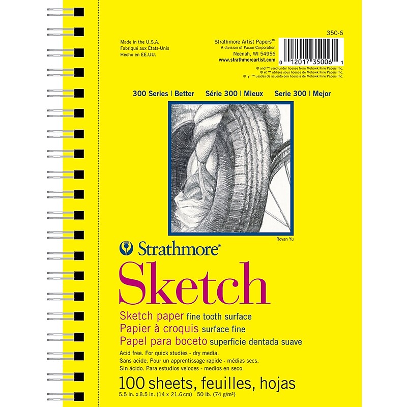 Strathmore 300 Series 5.5" x 8.5" Wire Bound Sketch Pad, 100 Sheets/Book, 3/Bundle (STT35063-3) image 1