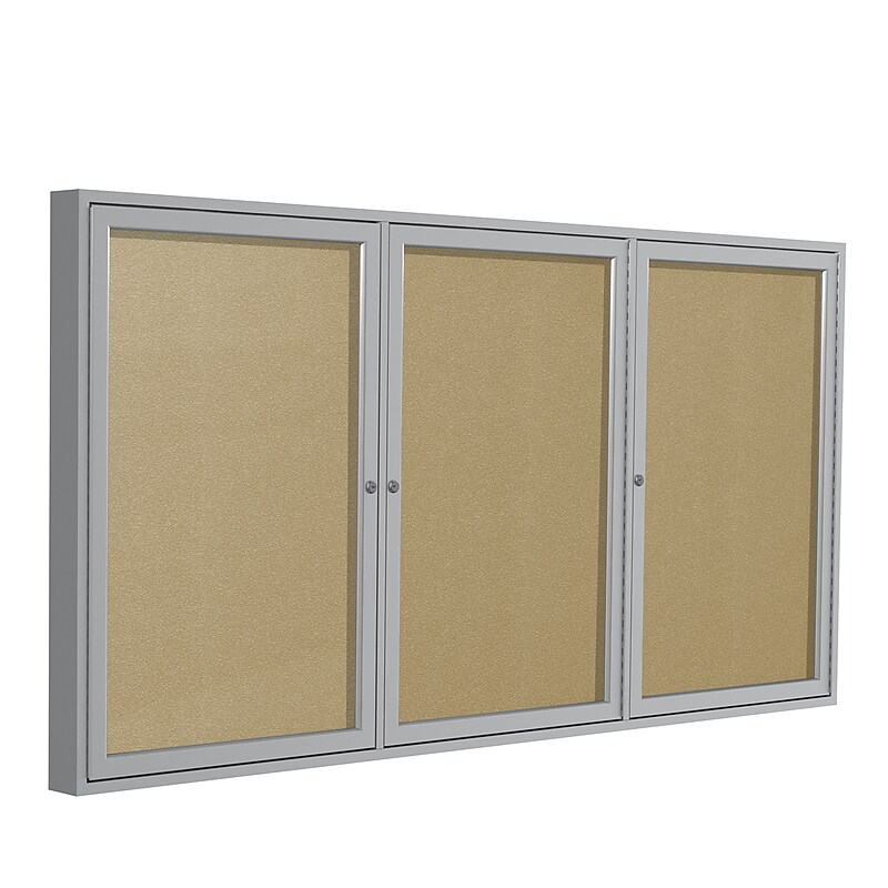 Ghent 4' H x 6' W Enclosed Vinyl Bulletin Board with Satin Frame, 3 Door (PA34872VX-181) image 1