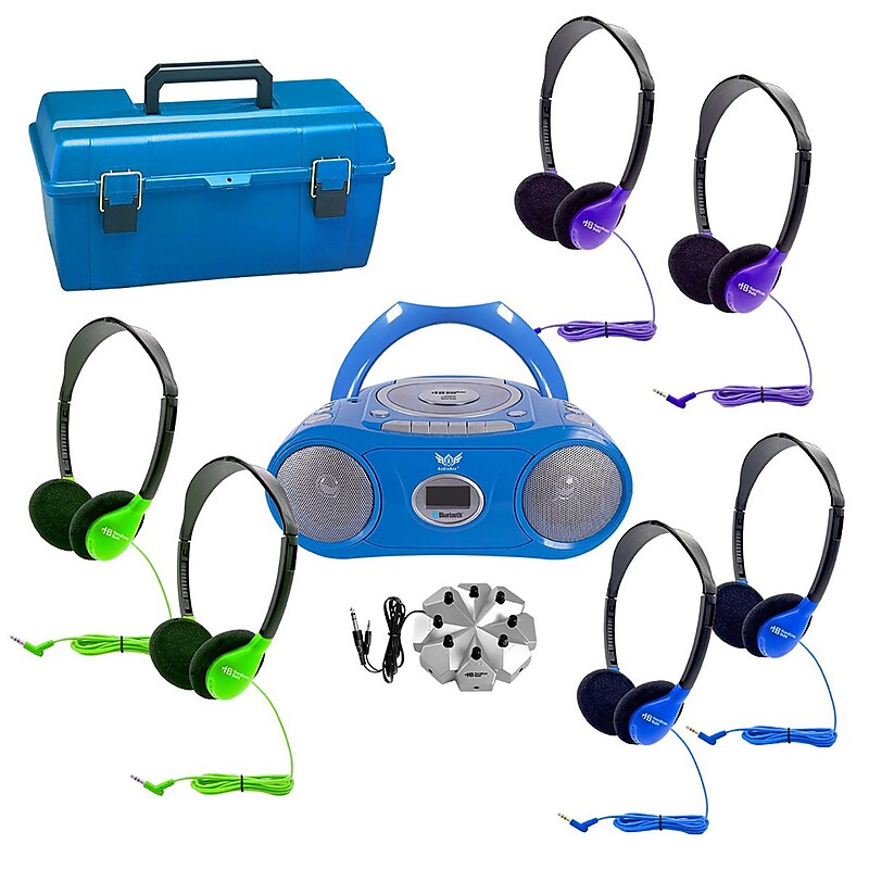 HamiltonBuhl 6-Station Listening Center with Bluetooth, 6 Colorful Headphones, Jackbox & Carry Case (HECLCPCD3856HAC) image 1