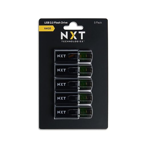 NXT Technologies™ 64GB USB 2.0 Type A Flash Drive, Black, 5/Pack
