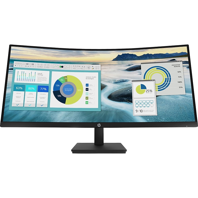 HP P34hc G4 34" Curved WQHD VA 100Hz LED Monitor, Built-In Speaker, Height Adjustable, Black (21Y56AA) image 1