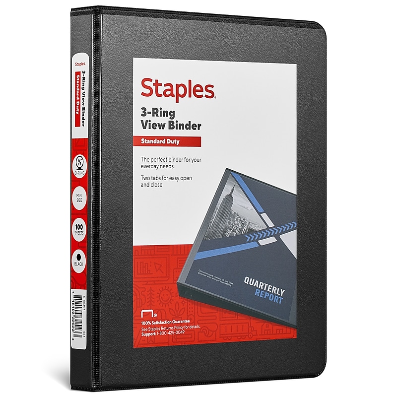 Staples 1/2" 3-Ring Micro Binder, Black (55394/26452) image 1