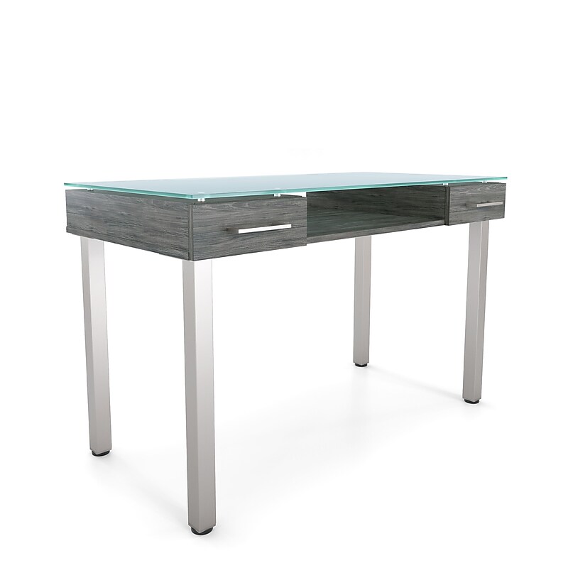 Union & Scale™ Prestige 47"W Glass Computer and Writing Desk, Gray (UN56948) image 1