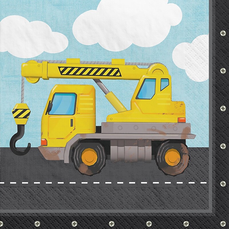 Party City Construction Party Lunch Napkin, 2-Ply, Multicolor, 16/Pack (AM517976) image 1