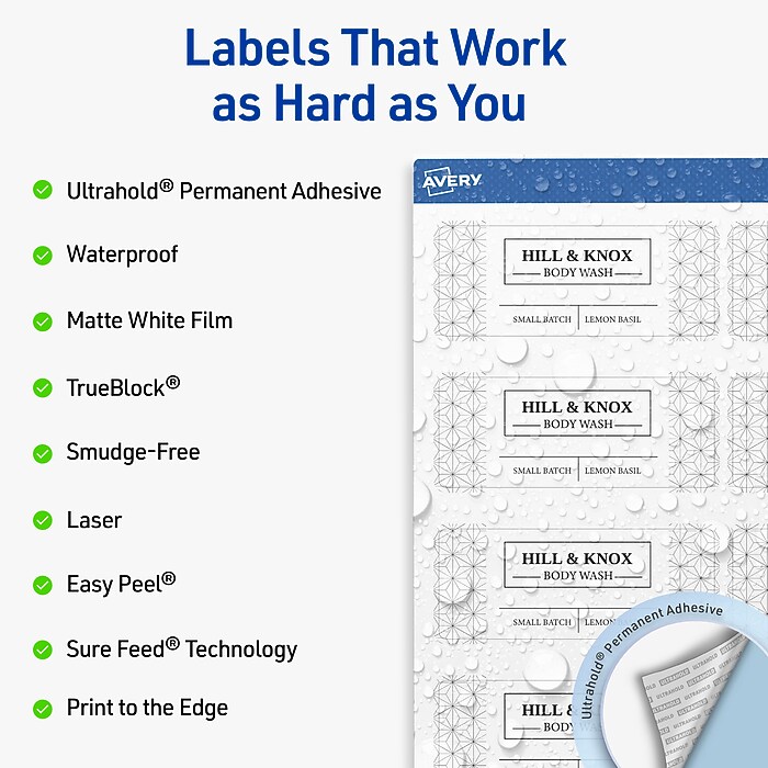 Avery Waterproof Rectangle Laser Multipurpose Labels, 1.5