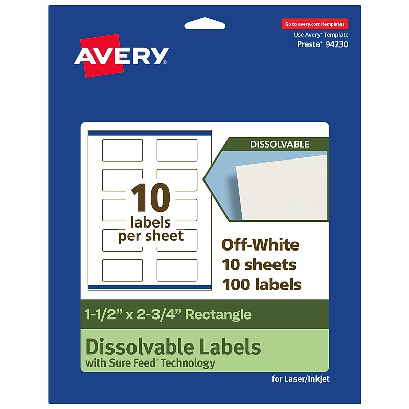 Avery Dissolvable Rectangle Multipurpose Labels, 1.5" x 2.75", Off-white, 100/Pack (94230) image 1
