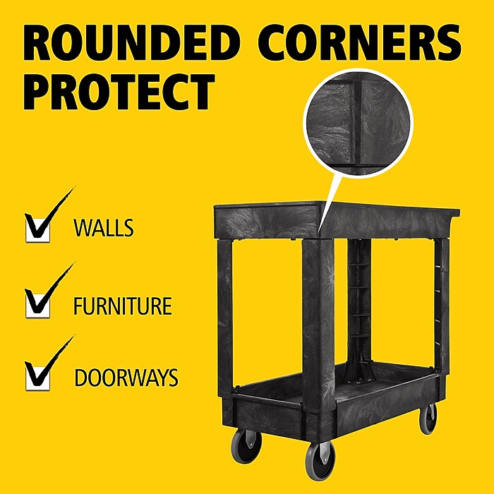 Rubbermaid 2-Shelf Plastic/Poly Mobile Utility Cart, Black