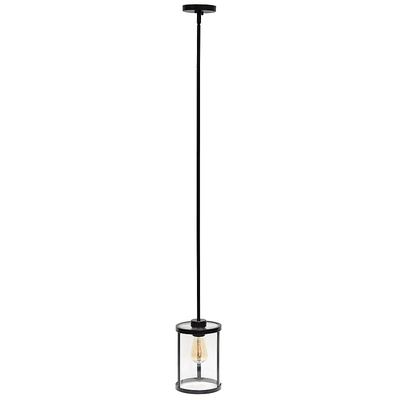 Lalia Home 1-Light 9.25" Farmhouse Hanging Cylindrical Clear Glass LED Pendant Fixture with Accents, Black (LHP-3002-BK) image 1