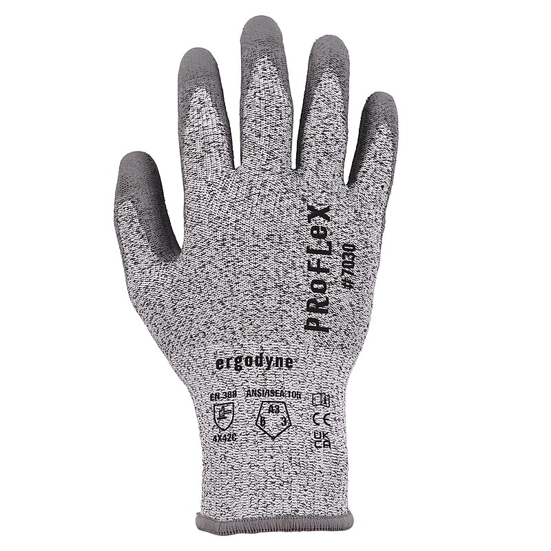 Ergodyne ProFlex 7030 PU Coated Cut-Resistant Gloves, ANSI A3, Gray, XXL, 12 Pair (10456) image 1