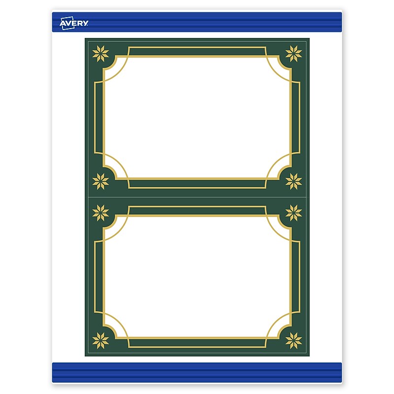 Avery Gold-Green Border General Use Blank Cards, White, 20/Pack (S00-FDG) image 1