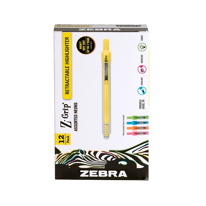 Zebra Z-Grip Retractable Highlighter with Grip, Chisel Tip