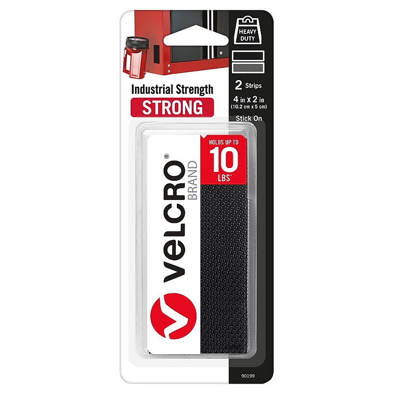 Velcro® Brand Industrial Strength 2" x 4" Hook & Loop Fastener Strips, Black, 2/Pack (90199) image 1
