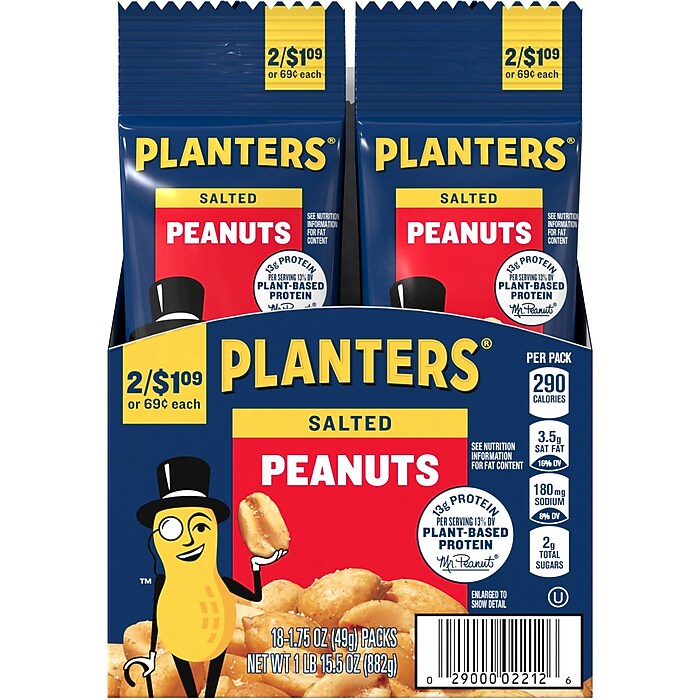 Planters Salted Peanuts, 1.75 oz., 18 Bags/Pack (209-00627) | Staples