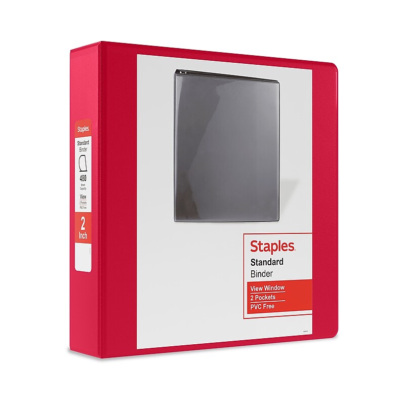 Staples 2" 3-Ring View Binder, D-Ring, Red (ST60222) image 1