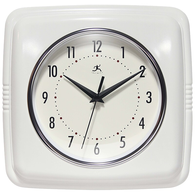 Infinity Instruments Square Retro White Wall Clock, 9.25" (13228WH-4103) image 1