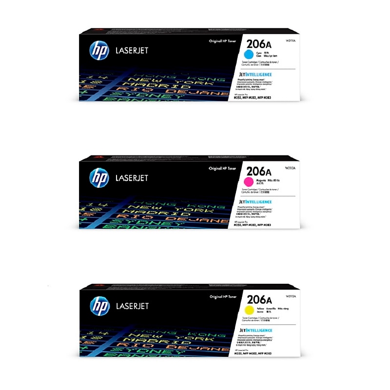 HP 206A Cyan/Magenta/Yellow Standard Yield Toner Cartridge, 3/Pack (W2111A-VB) image 1