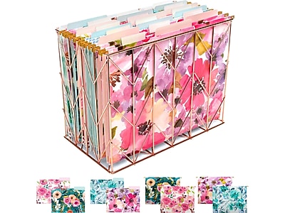Global Printed Products Deluxe Designer Hanging File Folder Kit Includes Metal Basket 12 Folders 24 Folders Letter Sized Floral - View #7