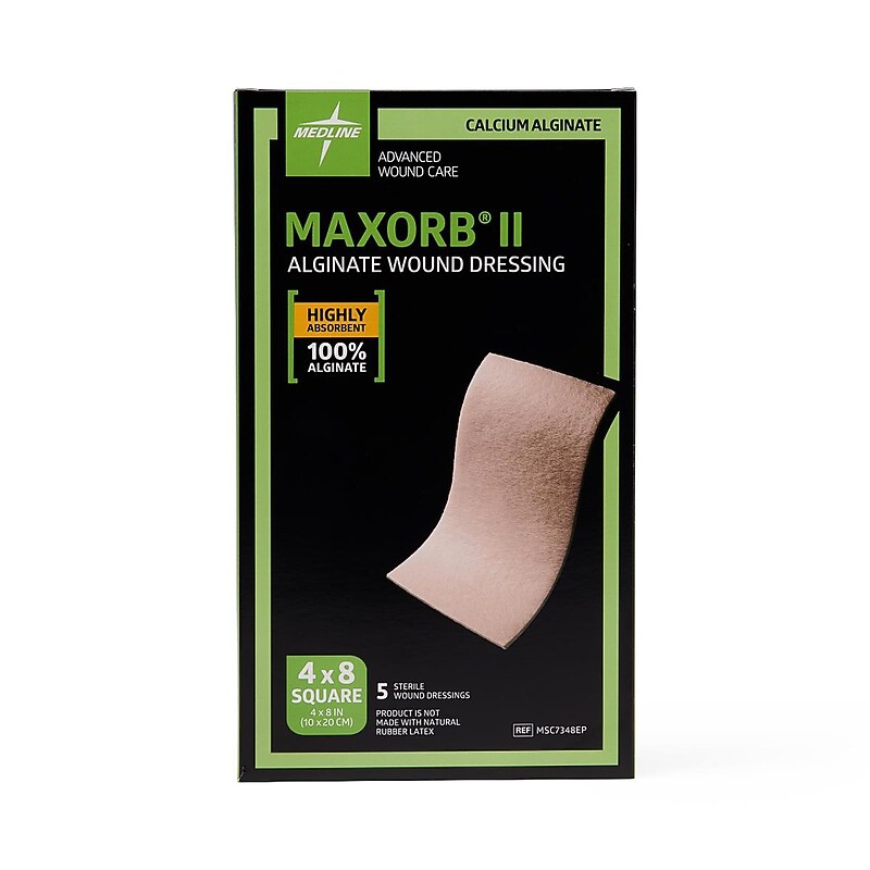 Medline Maxorb II Sheet Alginate Dressings, 4" x 8", 50/Carton (MSC7348EP) image 1