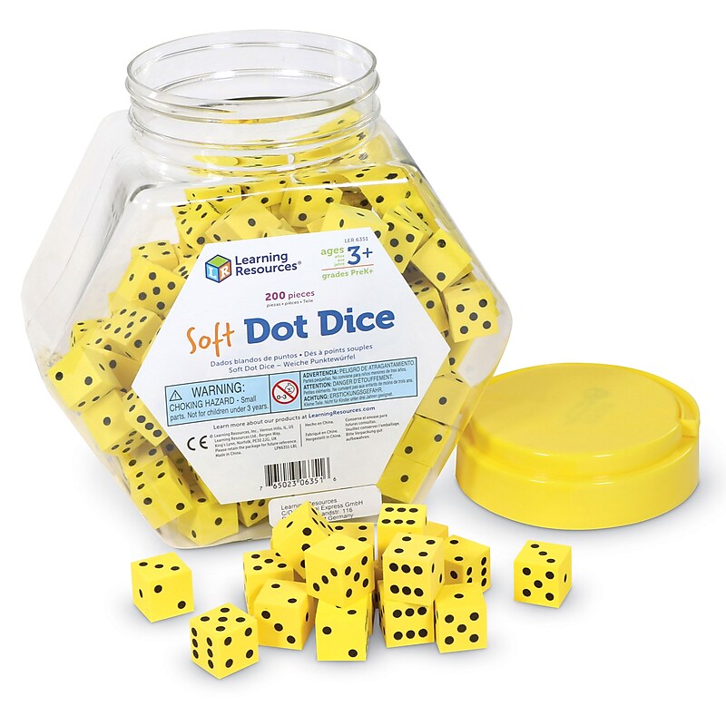 Learning Resources Hands-On Soft Dot Dice Bucket Manipulative, Yellow, Set of 200 (LER6351) image 1