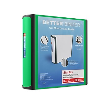 Staples 3" 3-Ring Better Binder, Green (19936)