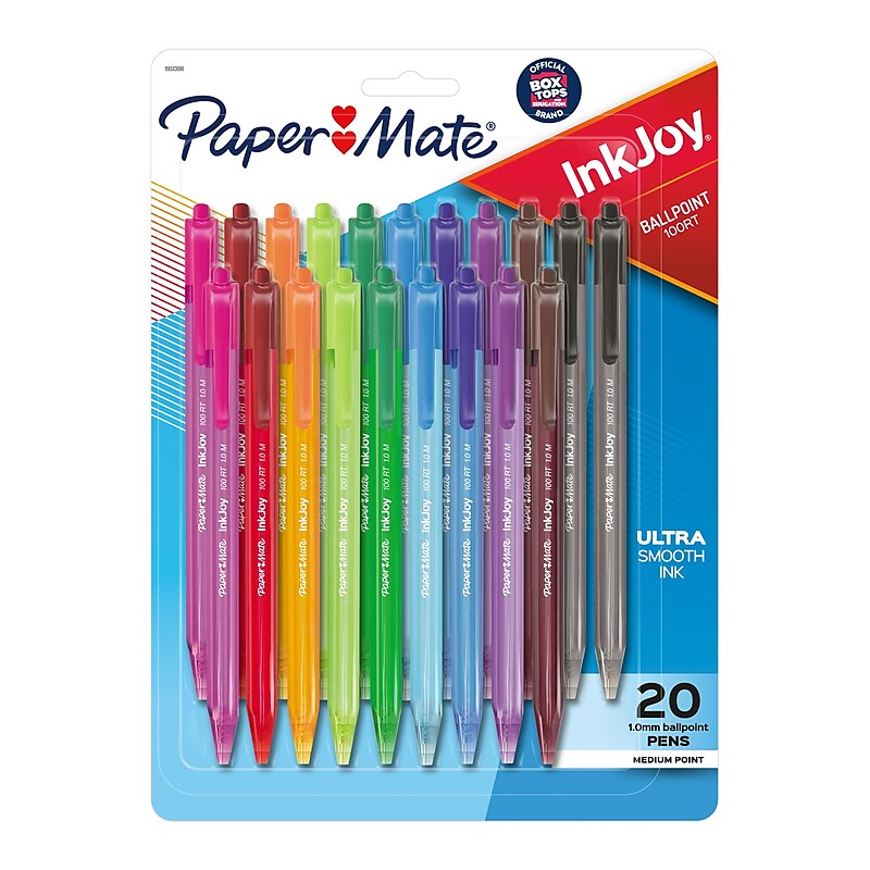 Paper Mate InkJoy 100 RT Retractable Ballpoint Pen, Medium Point, Assorted Ink, 20/Pack (1951396) image 1
