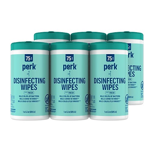 Perk™ Disinfecting Wipes, Fresh Scent, 75 Wipes/Pack, 6/Carton