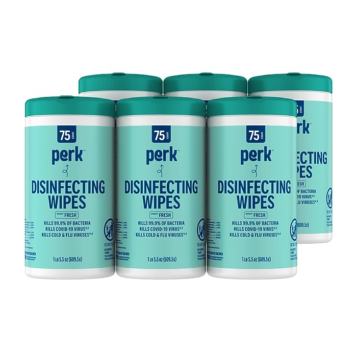 Perk™ Disinfecting Wipes, Fresh Scent, 75 Wipes/Pack, 6/Carton