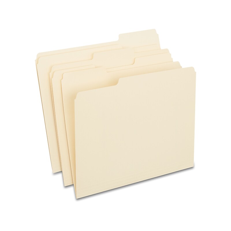 Staples 100% Recycled File Folders, 1/3-Cut Tab, Letter Size, Manila, 250/Box (516564) image 1