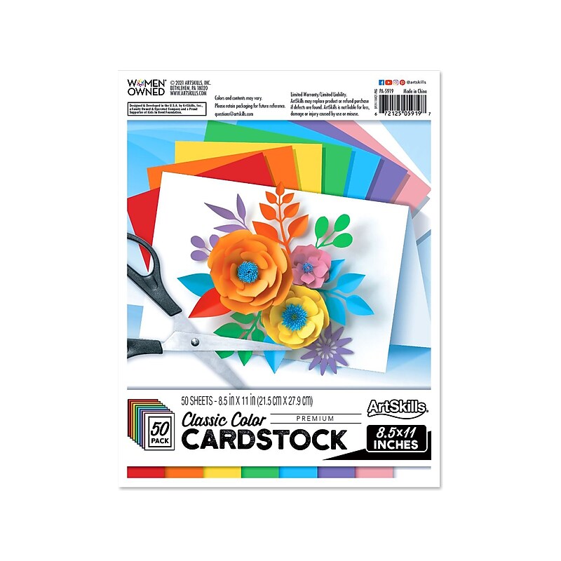 ArtSkills Classic Color 65 lb. Cardstock Paper, 8.5" x 11", Assorted Colors, 50 Sheets/Ream (PA-5919) image 1