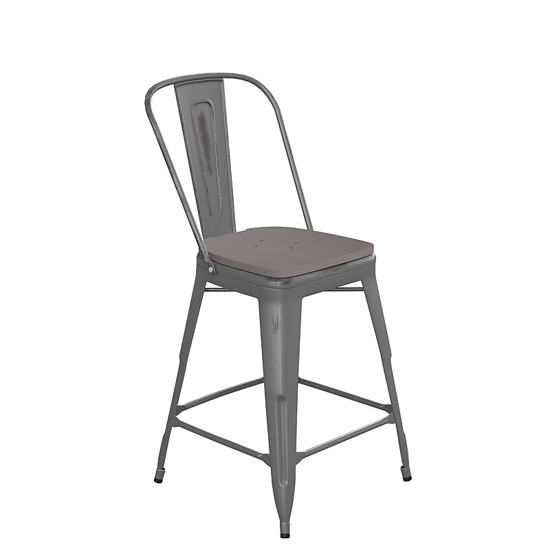 Flash Furniture Lincoln Contemporary Metal Vertical Back Counter Height Stool, Clear Coat/Gray (XUDGTP01B24PL1G) image 1