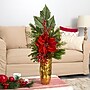 Nearly Natural Poinsettia, Berries, Pine and Pinecone Artificial Arrangement in Gold Vase, 32" (A1618)~#|#~D216F744-BF1C-49AF-BD7FFAC30AD5CA75_sc7