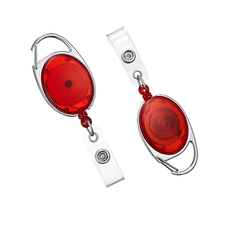 Staples Carabiner Name Badge Reels, 30" Retractable Cord Length, Metal, Red, 10/Pack (51914) image 1