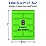 Avery Rectangle Multipurpose Labels, 2" x 3.75", Neon Green, 80/Pack (94240)~#|#~D2223F41-0866-4DB3-9D681E2CC21D2404_sc7