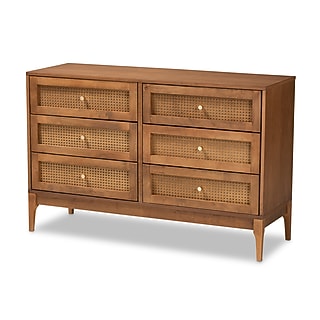 baxton studio landis mid-century modern 6-drawer dresser reviews Landis Wood 6 Drawer Dresser Ash Walnut/Gold